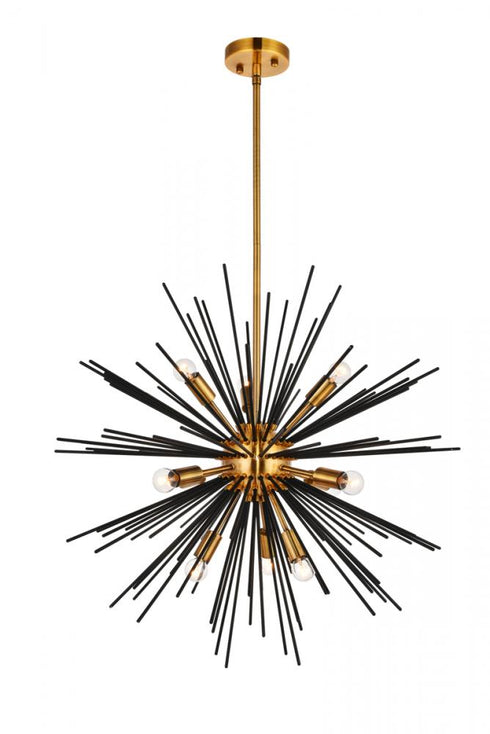 Elegant Lighting Daegan 10 light 26 inch light antique brass pendant in Light Antique Brass and Flat Black Finish Model: LD5023