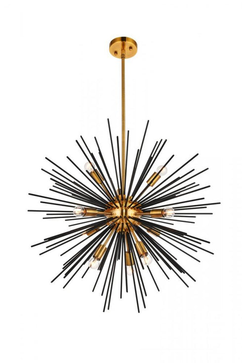 Elegant Lighting Daegan 10 light 26 inch light antique brass pendant in Light Antique Brass and Flat Black Finish Model: LD5023