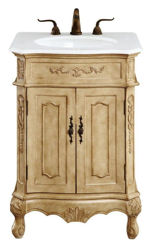 Elegant Lighting Danville 24 Inch Single Bathroom Vanity in Antique Beige with Ivory White Engineered Marble Model: VF-1001-VW