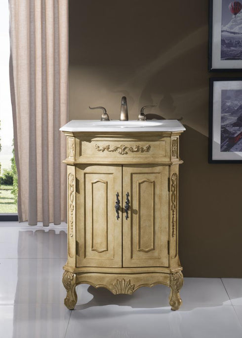 Elegant Lighting Danville 24 Inch Single Bathroom Vanity in Antique Beige with Ivory White Engineered Marble Model: VF-1001-VW