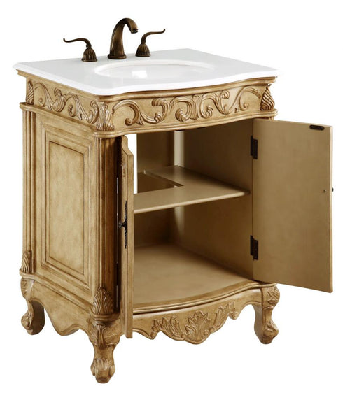 Elegant Lighting Danville 27 Inch Single Bathroom Vanity in Antique Beige with Ivory White Engineered Marble Model: VF-1002-VW
