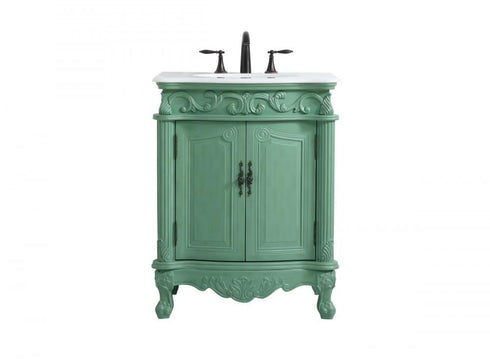 Elegant Lighting Danville 27 Inch Single Bathroom Vanity in Vintage Mint with Ivory White Engineered Marble Model: VF-1008VM-VW