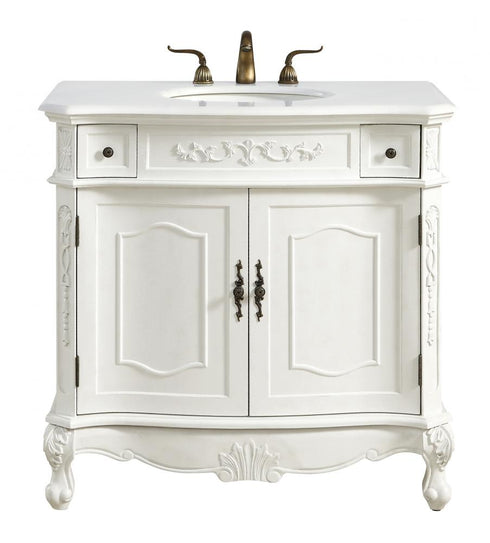 Elegant Lighting Danville 36 Inch Single Bathroom Vanity in Antique White with Ivory White Engineered Marble Model: VF10636AW-VW
