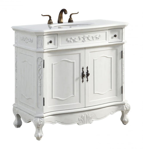 Elegant Lighting Danville 36 Inch Single Bathroom Vanity in Antique White with Ivory White Engineered Marble Model: VF10636AW-VW