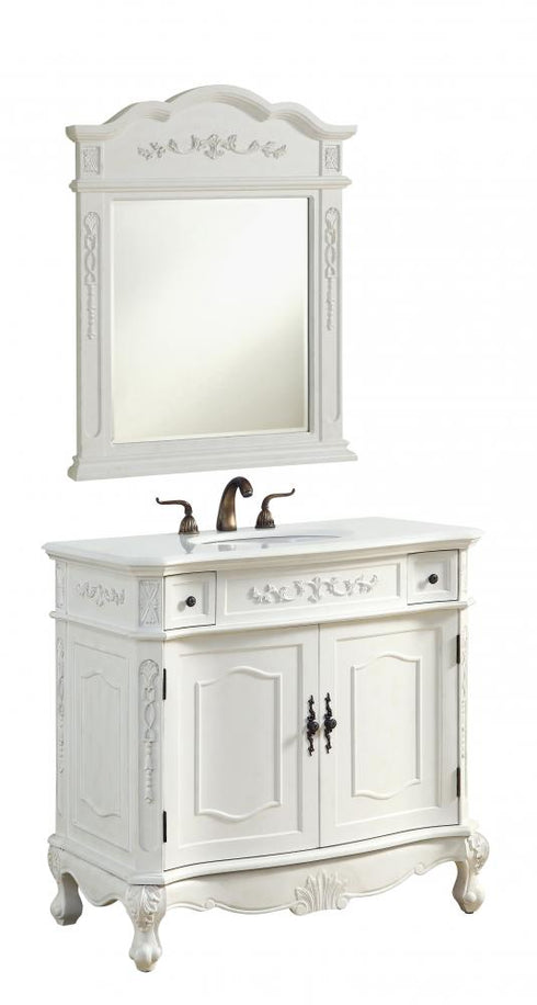 Elegant Lighting Danville 36 Inch Single Bathroom Vanity in Antique White with Ivory White Engineered Marble Model: VF10636AW-VW