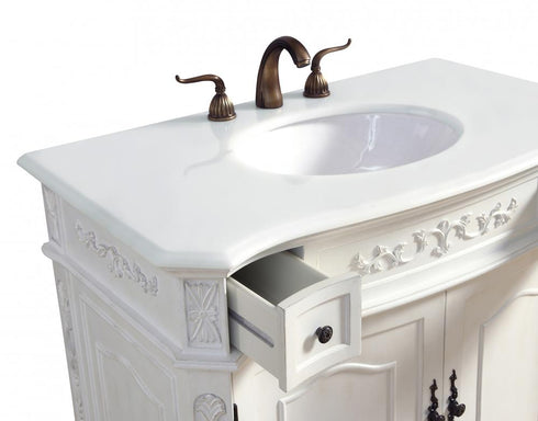 Elegant Lighting Danville 36 Inch Single Bathroom Vanity in Antique White with Ivory White Engineered Marble Model: VF10636AW-VW