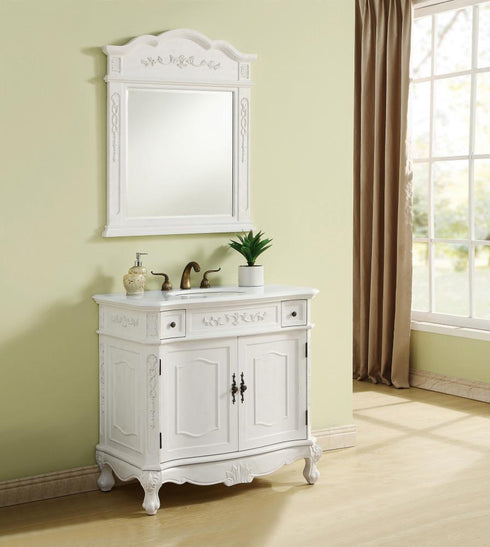 Elegant Lighting Danville 36 Inch Single Bathroom Vanity in Antique White with Ivory White Engineered Marble Model: VF10636AW-VW
