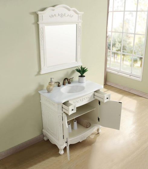 Elegant Lighting Danville 36 Inch Single Bathroom Vanity in Antique White with Ivory White Engineered Marble Model: VF10636AW-VW