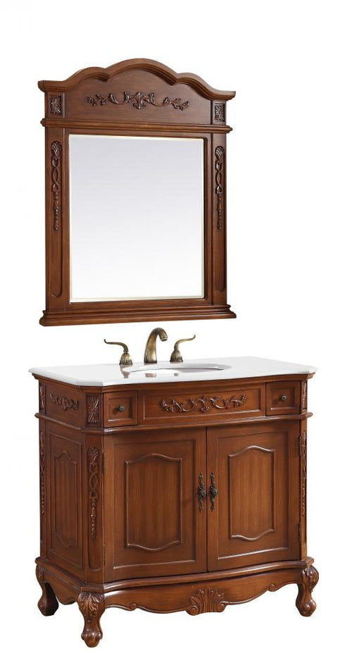 Elegant Lighting Danville 36 Inch Single Bathroom Vanity in Brown with Ivory White Engineered Marble in Teak Finish Model: VF10536BR-VW