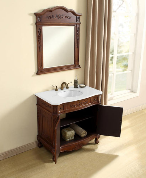 Elegant Lighting Danville 36 Inch Single Bathroom Vanity in Brown with Ivory White Engineered Marble in Teak Finish Model: VF10536BR-VW