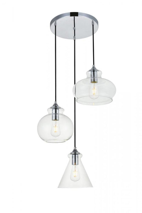 Elegant Lighting Destry 3 Lights Black Pendant With Clear Glass in Black and Clear Finish Model: LD2247BK
