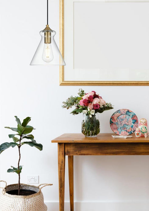 Elegant Lighting Destry 8 inch Pendant Clear Shade in Satin Gold in Satin Gold and Clear Finish Model: LD2244SG