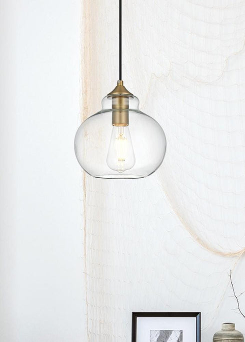 Elegant Lighting Destry 8 inch Pendant Clear Shade in Satin Gold in Satin Gold and Clear Finish Model: LD2245SG
