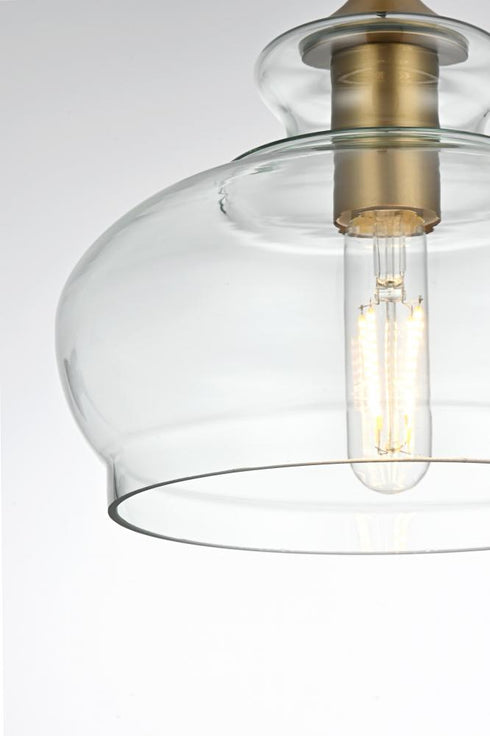 Elegant Lighting Destry 9.5 inch Pendant Clear Shade in Satin Gold in Satin Gold and Clear Finish Model: LD2246SG