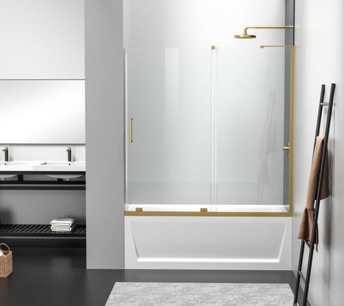Elegant Lighting Devon Frameless Tub Door 60x60 in Brushed Gold Model: TD444-6060BGD