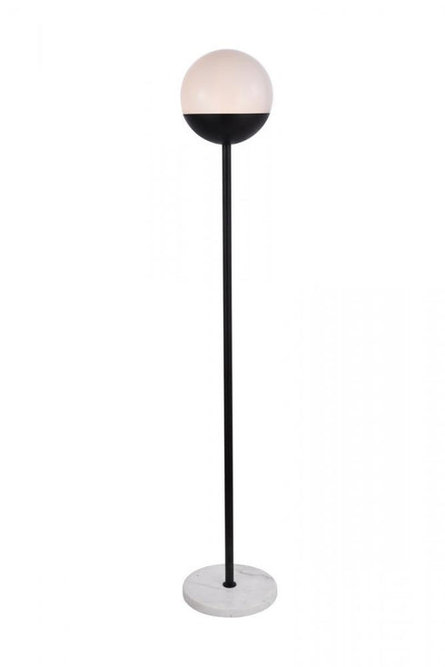Elegant Lighting Eclipse 1 Light Black Floor Lamp With Frosted White Glass in Black and Frosted White Finish Model: LD6146BK