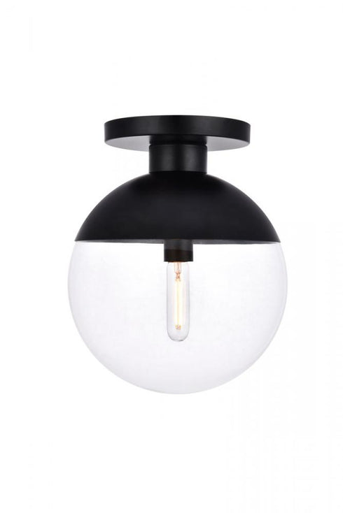 Elegant Lighting Eclipse 1 Light Black Flush Mount With Frosted White Glass in Black and Frosted White Finish Model: LD6050BK