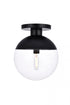 Elegant Lighting Eclipse 1 Light Black Flush Mount With Frosted White Glass in Black and Frosted White Finish Model: LD6050BK