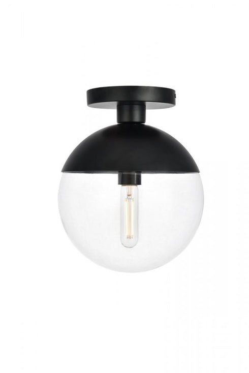 Elegant Lighting Eclipse 1 Light Black Flush Mount With Frosted White Glass in Black and Frosted White Finish Model: LD6050BK