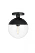 Elegant Lighting Eclipse 1 Light Black Flush Mount With Frosted White Glass in Black and Frosted White Finish Model: LD6050BK