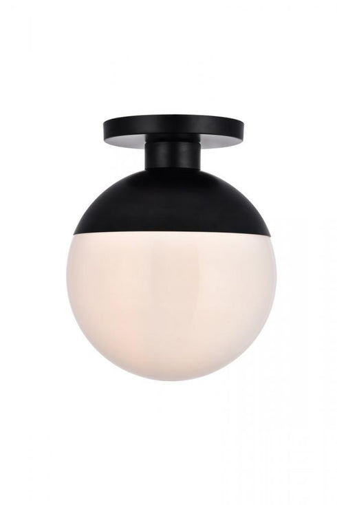 Elegant Lighting Eclipse 1 Light Black Flush Mount With Frosted White Glass in Black and Frosted White Finish Model: LD6050BK