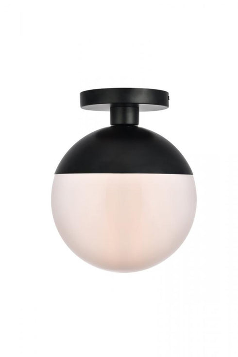 Elegant Lighting Eclipse 1 Light Black Flush Mount With Frosted White Glass in Black and Frosted White Finish Model: LD6050BK