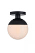 Elegant Lighting Eclipse 1 Light Black Flush Mount With Frosted White Glass in Black and Frosted White Finish Model: LD6050BK