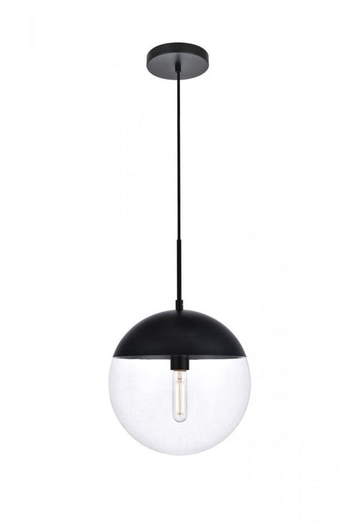 Elegant Lighting Eclipse 1 Light Black Pendant With Frosted White Glass in Black and Frosted White Finish Model: LD6026BK