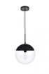 Elegant Lighting Eclipse 1 Light Black Pendant With Frosted White Glass in Black and Frosted White Finish Model: LD6026BK