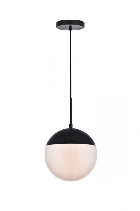 Elegant Lighting Eclipse 1 Light Black Pendant With Frosted White Glass in Black and Frosted White Finish Model: LD6026BK