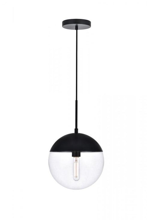 Elegant Lighting Eclipse 1 Light Black Pendant With Frosted White Glass in Black and Frosted White Finish Model: LD6026BK
