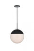Elegant Lighting Eclipse 1 Light Black Pendant With Frosted White Glass in Black and Frosted White Finish Model: LD6026BK