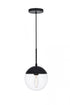 Elegant Lighting Eclipse 1 Light Black Pendant With Frosted White Glass in Black and Frosted White Finish Model: LD6026BK