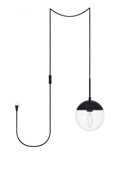 Elegant Lighting Eclipse 1 Light Black plug in pendant With Clear Glass in Black and Clear Finish Model: LDPG6027BK