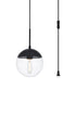 Elegant Lighting Eclipse 1 Light Black plug in pendant With Clear Glass in Black and Clear Finish Model: LDPG6027BK