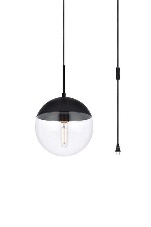 Elegant Lighting Eclipse 1 Light Black plug in pendant With Clear Glass in Black and Clear Finish Model: LDPG6033BK