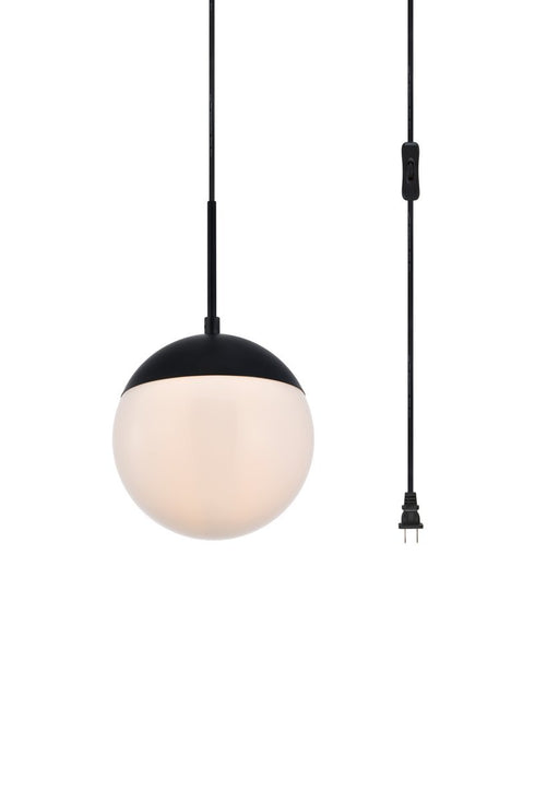 Elegant Lighting Eclipse 1 Light Black plug in pendant With Frosted White Glass in Black and Frosted White Finish Model: LDPG6026BK