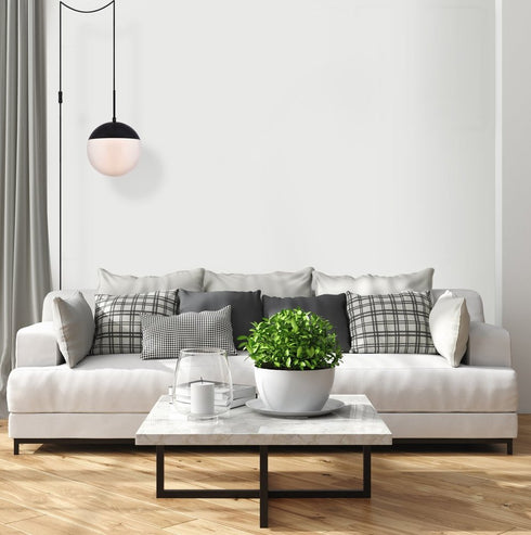 Elegant Lighting Eclipse 1 Light Black plug in pendant With Frosted White Glass in Black and Frosted White Finish Model: LDPG6032BK