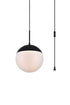 Elegant Lighting Eclipse 1 Light Black plug in pendant With Frosted White Glass in Black and Frosted White Finish Model: LDPG6032BK