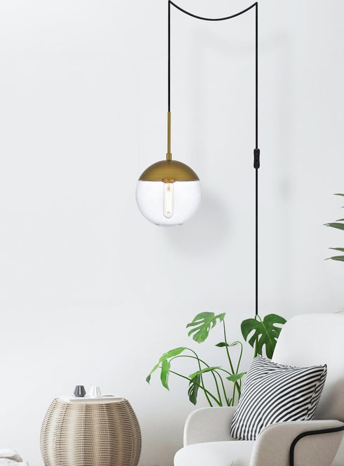 Elegant Lighting Eclipse 1 Light Brass plug in pendant With Clear Glass in Brass and Clear Finish Model: LDPG6031BR