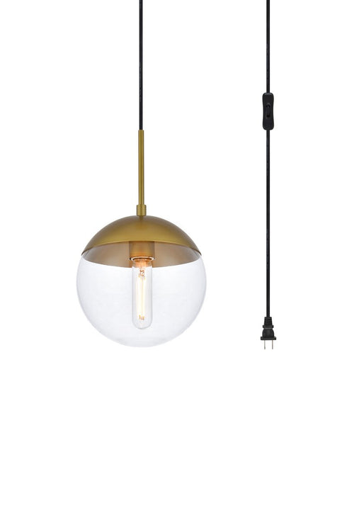 Elegant Lighting Eclipse 1 Light Brass plug in pendant With Clear Glass in Brass and Clear Finish Model: LDPG6031BR