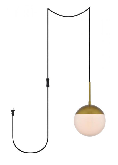 Elegant Lighting Eclipse 1 Light Brass plug in pendant With Frosted White Glass in Brass and Frosted White Finish Model: LDPG6030BR