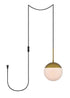 Elegant Lighting Eclipse 1 Light Brass plug in pendant With Frosted White Glass in Brass and Frosted White Finish Model: LDPG6030BR