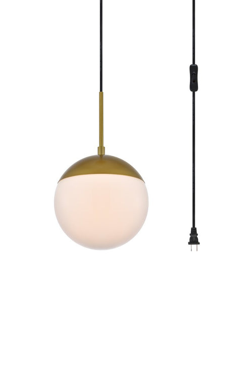 Elegant Lighting Eclipse 1 Light Brass plug in pendant With Frosted White Glass in Brass and Frosted White Finish Model: LDPG6030BR