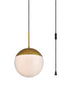 Elegant Lighting Eclipse 1 Light Brass plug in pendant With Frosted White Glass in Brass and Frosted White Finish Model: LDPG6036BR