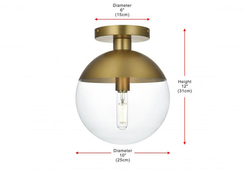 Elegant Lighting Eclipse 10 inch Flush Mount Clear Shade in Chrome in Satin Gold and Clear Finish Model: LD6063SG