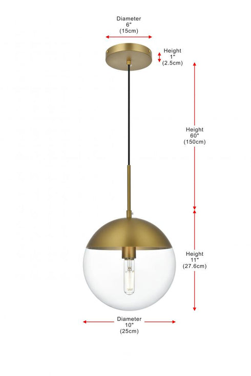 Elegant Lighting Eclipse 10 inch Pendant Clear Shade in Chrome in Satin Gold and Clear Finish Model: LD6033SG