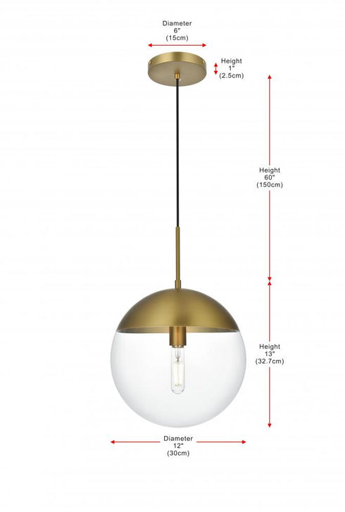 Elegant Lighting Eclipse 12 inch Pendant Clear Shade in Chrome in Satin Gold and Clear Finish Model: LD6039SG