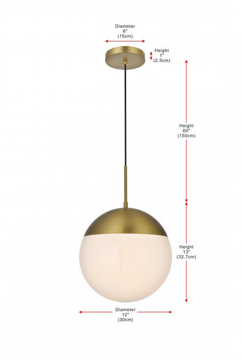 Elegant Lighting Eclipse 12 inch Pendant Frosted White Shade in Satin Gold in Satin Gold and Frosted White Finish Model: LD6038SG