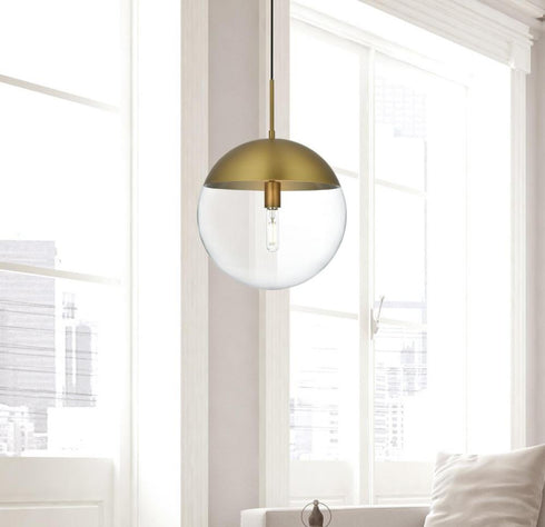 Elegant Lighting Eclipse 14 inch Pendant Clear Shade in Chrome in Satin Gold and Clear Finish Model: LD6045SG